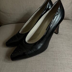 Bally Alto Black Leather Brogue Heels - 10M